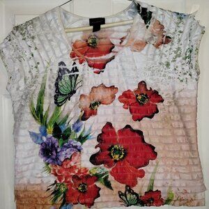 Lane Bryant 18/20 Large Fancy Ruffled Floral Cap Sleeve Blouse Spring / Summer